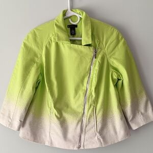 Lane Bryant Moto Jacket Off-center Zipper Chartreuse Lime Green White Size 14